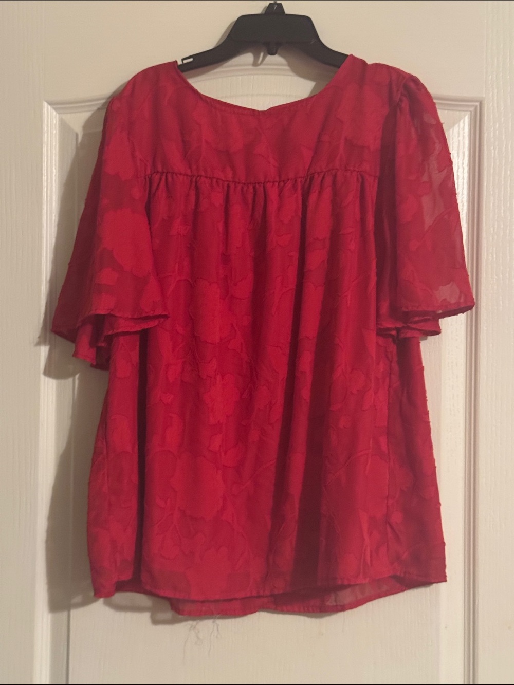 Amazon Red Floral Lace Overlay Women's Blouse